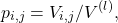 \begin{equation*}p_{i,j} = V_{i,j}/V^{(l)}\text{,}\end{equation*}